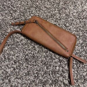 Free People brown zip around vegan leather wallet